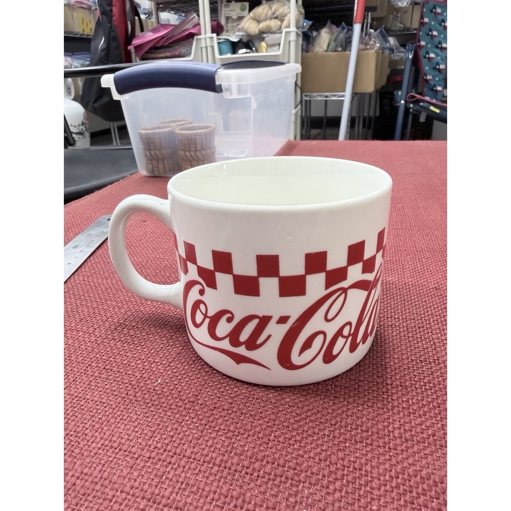 Vintage 1996 Coca-Cola Mug Gibson Black White Checkered 16oz Coffee Cup